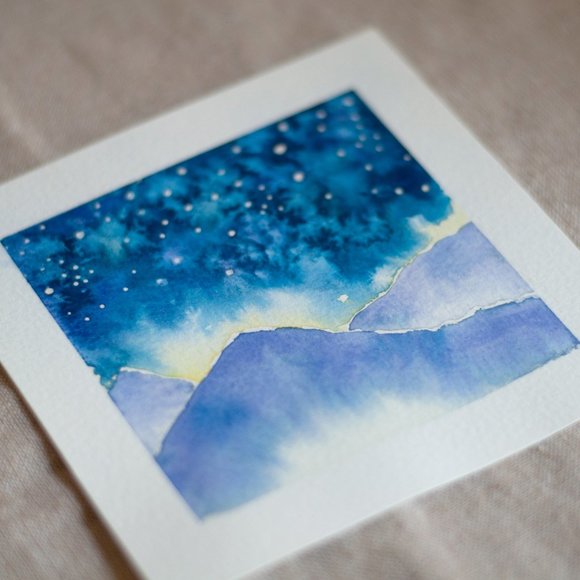 "Starry Sky" Original Mini Watercolour Painting - Picture 2 of 4